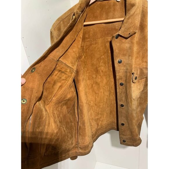 Men's Suede Leather Trucker Western Ranch Workwear Jacket S-M Tribal Design - Picture 9 of 9